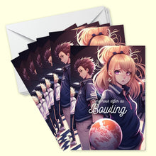 Lot de 6 invitations anniversaire en Français + 6 enveloppes | Thème Bowling | Style Manga | Fête pour les enfants