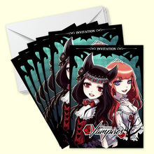 Lot de 6 invitations anniversaire en Français + 6 enveloppes | Thème Petites Vampires | Style Manga | Fête pour les enfants