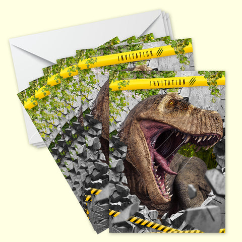Lot de 6 invitations anniversaire en Français + 6 enveloppes | Thème Dinosaures | Fête pour les enfants