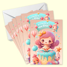 Lot de 6 invitations anniversaire en Français + 6 enveloppes | Thème Petites princesses gourmandes | Fête pour les enfants