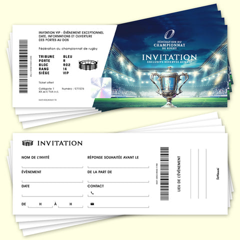 Lot de 12 invitations anniversaire en Français | Thème Rugby | Format ticket d'entrée au stade
