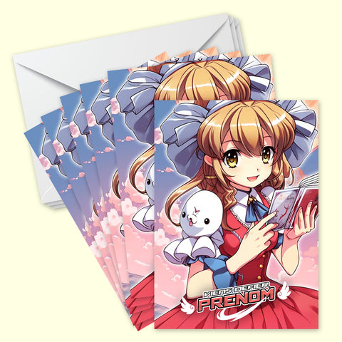 Lot de 8 invitations anniversaire en Français à personnaliser + 8 enveloppes | Chasseuses de cartes | Style Manga