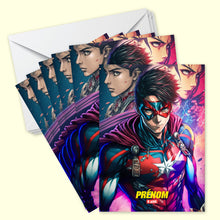 Lot de 6 invitations anniversaire en Français à personnaliser + 6 enveloppes | Super-héros | Style Comics