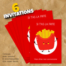 Lot de 6 invitations anniversaire en Français + 6 enveloppes | Thème Fast-Food | Fête pour les enfants