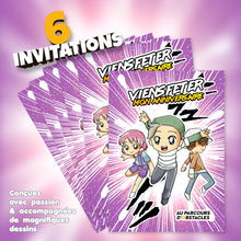 Lot de 6 invitations anniversaire en Français + 6 enveloppes | Thème Parcours d'obstacles - Parcours Ninja | Style Manga | Fête pour les enfants