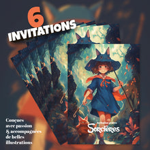 Lot de 6 invitations anniversaire en Français + 6 enveloppes | Thème Petites Sorcières | Style Manga | Fête pour les enfants