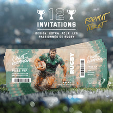 Lot de 12 invitations anniversaire en Français | Thème Rugby | Format Ticket | Adresse détachable