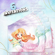 Lot de 6 invitations anniversaire en Français + 6 enveloppes | Thème sirènes | Style Manga | Fête pour les enfants