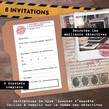 Pack de 8 dossiers Détectives | 8 invitations anniversaire originales en Français + enveloppes | 1 enquête à résoudre pour chaque invité