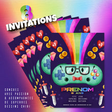 Lot de 8 invitations anniversaire en Français à personnaliser  + 8 enveloppes | Thème jeux vidéo | Style Chibi | Fête pour les enfants