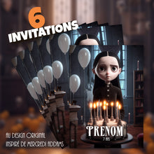 Lot de 6 invitations anniversaire en Français à personnaliser + 6 enveloppes | Thème inspiré de Mercredi ADDAMS | Fête pour les enfants