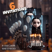 Lot de 6 invitations anniversaire en Français + 6 enveloppes | Thème inspiré de Mercredi ADDAMS | Fête pour les enfants