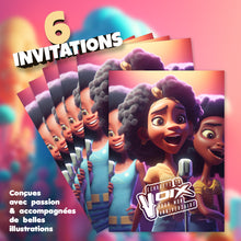 Lot de 6 invitations anniversaire en Français + 6 enveloppes | Thème musique et chansons | Fête pour les enfants
