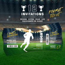 Lot de 12 invitations anniversaire en Français | Thème Rugby | Format Ticket