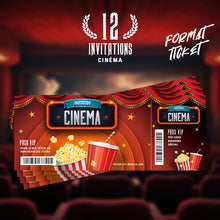 Lot de 12 invitations anniversaire en Français | Thème Cinéma | Format Ticket