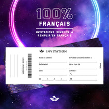 Lot de 12 invitations anniversaire en Français | Thème Laser Game | Format Ticket