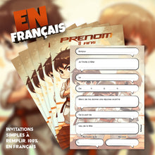 Lot de 6 invitations anniversaire en Français à personnaliser + 6 enveloppes | Thème Judokas dans le style Manga | Fête pour les enfants