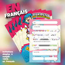 Lot de 6 invitations anniversaire en Français + 6 enveloppes | Thème Bowling | Style Manga | Fête pour les enfants