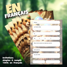 Lot de 6 invitations anniversaire en Français + 6 enveloppes | Thème petits lionceaux | Fête pour les enfants