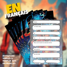 Lot de 6 invitations anniversaire en Français à personnaliser + 6 enveloppes | Super-héros | Style Comics