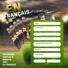 10 invitations anniversaire en Français + 10 enveloppes | Thème Rugby