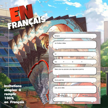 Lot de 6 invitations anniversaire en Français + 6 enveloppes | Thème TENNIS dans le style Manga | Fête pour les enfants