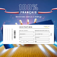 Lot de 12 invitations anniversaire en Français | Thème BOWLING | Format Ticket | Design moderne