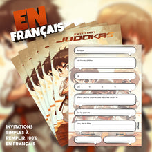 Lot de 6 invitations anniversaire en Français + 6 enveloppes | Thème Judokas dans le style Manga | Fête pour les enfants