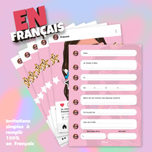 Lot de 6 cartes invitation anniversaire en Français à personnaliser + 6 enveloppes | Thème petites princesses | Fête pour les enfants