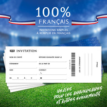 Lot de 12 invitations anniversaire en Français | Thème Football | Format Ticket