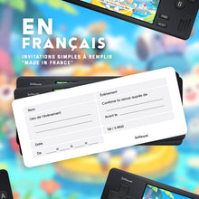 Lot de 12 invitations anniversaire en Français | Thème Jeux vidéo | Format console de jeux portable