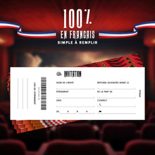 Lot de 12 invitations anniversaire en Français | Thème Cinéma | Format Ticket