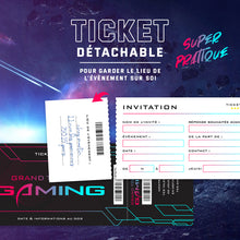 Lot de 12 invitations anniversaire en Français | Thème GAMING - Jeux vidéo | Format Ticket | Design moderne