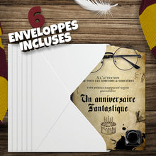 Lot de 6 invitations anniversaire en Français + 6 enveloppes | Thème Sorciers et Magie | Anniversaire Fantastique