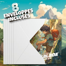 Lot de 8 invitations anniversaire en Français + 8 enveloppes | Thème ESCALADE | Design Manga | Fête pour les enfants