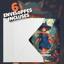 Lot de 6 invitations anniversaire en Français + 6 enveloppes | Thème Petites Sorcières | Style Manga | Fête pour les enfants