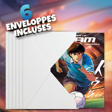 Lot de 6 invitations anniversaire en Français + 6 enveloppes | Thème Football | Style Manga