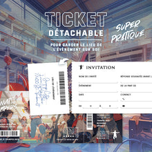 Lot de 12 invitations anniversaire en Français | Thème Parc à Trampolines | Format ticket | Design moderne