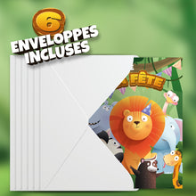 Lot de 6 invitations anniversaire en Français + 6 enveloppes | Thème animaux de la jungle | Fête pour les enfants