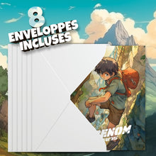 Lot de 8 invitations anniversaire en Français + 8 enveloppes à personnaliser | Thème ESCALADE | Design Manga | Fête pour les enfants