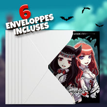 Lot de 6 invitations anniversaire en Français + 6 enveloppes | Thème Petites Vampires | Style Manga | Fête pour les enfants