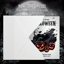 Lot de 10 invitations Halloween en Français + 10 enveloppes | 10 modèles différents | Design moderne