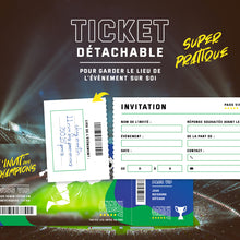 Lot de 12 invitations anniversaire en Français | Thème Football | Format Ticket