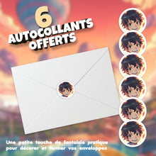 Lot de 6 invitations anniversaire en Français + 6 enveloppes | Thème Trampolines Parc dans le style Manga