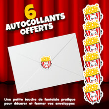 Lot de 6 invitations anniversaire en Français + 6 enveloppes | Thème Cinéma | Chat rigolo | Fête pour les enfants