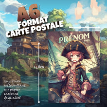 Lot de 6 invitations anniversaire en Français à personnaliser + 6 enveloppes | Thème Pirates dans le style Manga | Fête pour les enfants