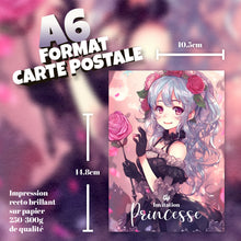 Lot de 6 invitations anniversaire en Français + 6 enveloppes | Thème Princesse aux roses dans le style Manga | Fête pour les enfants