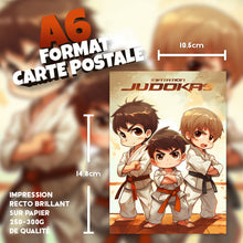 Lot de 6 invitations anniversaire en Français + 6 enveloppes | Thème Judokas dans le style Manga | Fête pour les enfants