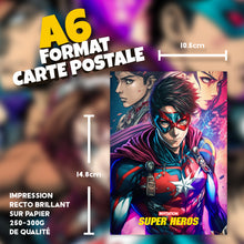 Lot de 6 invitations anniversaire en Français + 6 enveloppes | Super-héros | Style Comics