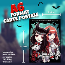 Lot de 6 invitations anniversaire en Français + 6 enveloppes | Thème Petites Vampires | Style Manga | Fête pour les enfants